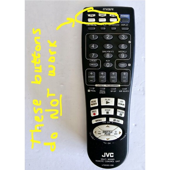 JVC VCR Remote Multi Brand Remote LP20303-008 READ (3 Buttons Not Working) - Picture 5 of 5